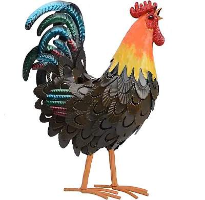 Rooster Garden Statues Decor Outdoor Metal Chicken Sculpture Yard Art For Brown • $56.46