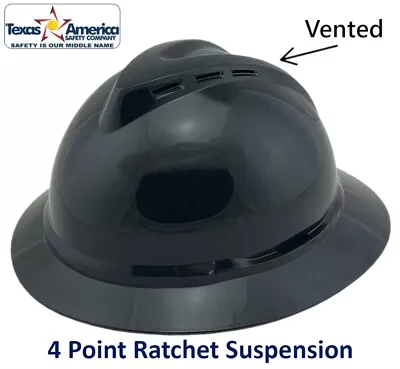 MSA Advance Full Brim Vented Hard Hat With 4 Pt Ratchet Suspension - Black • $31