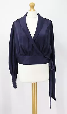 Zimmermann Womens Shawl-collar Cropped Wrap Blouse Uk 12 Blue Silk Rrp £367 Eg • £164.50