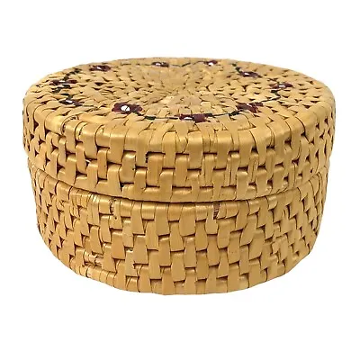 Vintage Handmade Knit Bamboo Rattan Straw Set Of 6 Coasters With Holder • $17.99