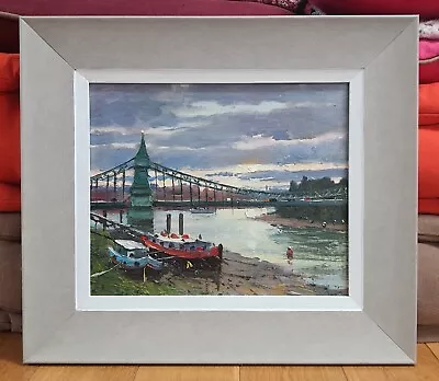 London Hammersmith Bridge And The Thames Oil Painting Framed  • £280