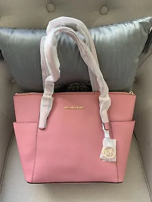 NWT Michael Kors Jet Set Top-Zip Saffiano Leather Medium Tote Misty Rose • $149