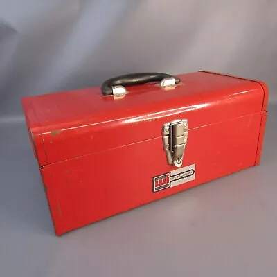 Vintage Waterloo Industries Metal Tool Box 8  X 16  Red Heavy Duty Toolbox • $39.99