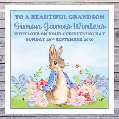 PERSONALISED PETER RABBIT CHRISTENING CARDS Granddaughter Grandson Daughter Son • £3