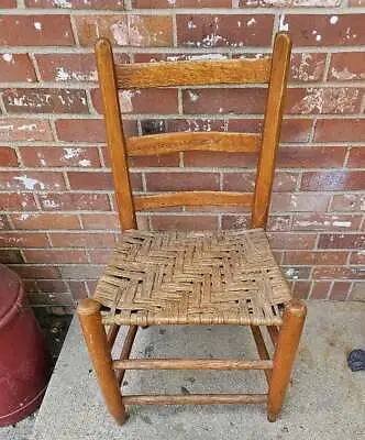 Antique Shaker Chair Hickory Ladder Back Rush Woven Seat #1 • $111.99