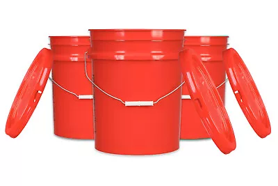 5 Gallon Food Grade Buckets BPA Free With Lids Pails 90mil Red (Pack Of 3) • $47.77