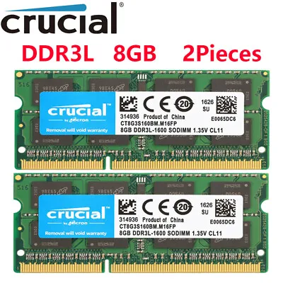 Crucial DDR3L 1600MHz 16GB(2 X 8GB) SODIMM RAM PC3L-12800 2Rx8 Laptop Memory • £23.94