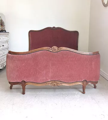 Old French Walnut Frame Upholstered Double Demi-corbeille Louis Xv Style Bed • £595