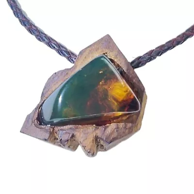 Mexican Amber Pendant With Palo Santo Leather Cord - Artisan Handmade Amazing • $99.99