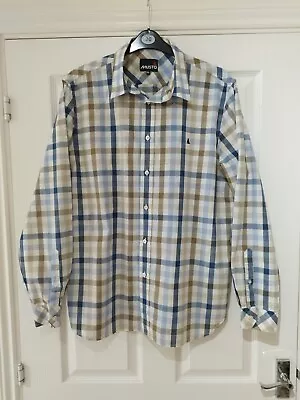 Musto Mens Long Sleeved Blue Brown White Checked Shirt XL  • £20.95