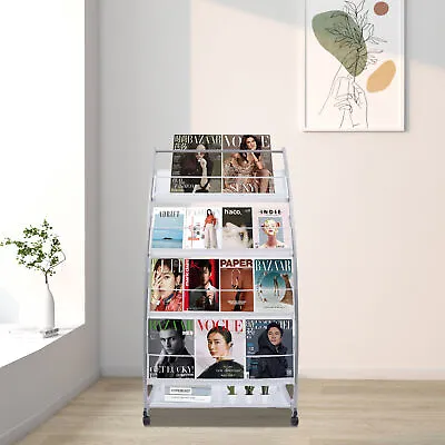 4 Tiers Magazine Newspaper Rack Floor-Standing Brochure Display Stand W/ Caster • $46.55