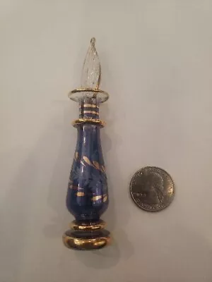 Empty Vintage Egyptian Blue Glass Perfume Bottle Hand Crafted! Quarter For Size! • $3.99