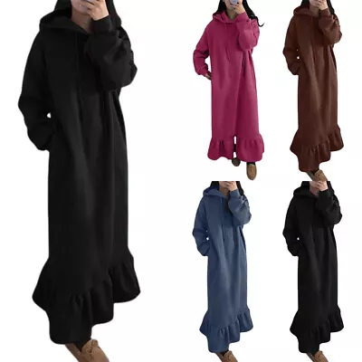 $39.99 • Buy Women Fleece Hoodie Pullover Dress Plus-size Straight Baggy Midi Jumper Dress AU