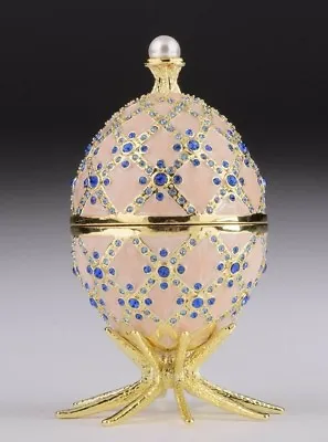 White Faberge Egg Trinket Box & Clock Handmade By Keren Kopal Austrian Crystals • $139