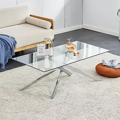 Modern Glass Coffee Table For Living Room Chrome Silver Table For Home Office • $148.60