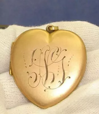 Vintage Large Gold Tone Monogrammed Heart Locket 1 1/2  Diameter • $66