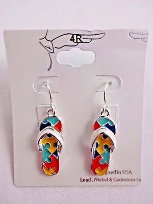 Flip Flop Dangle Earrings Puzzle Piece Autism Awareness 4R • $12.99