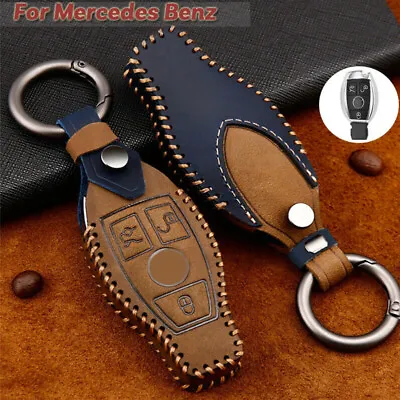 $20.75 • Buy Leather 3 Buttons Car Remote Key Fob Holder Cover Case Chain For Mercedes Benz 