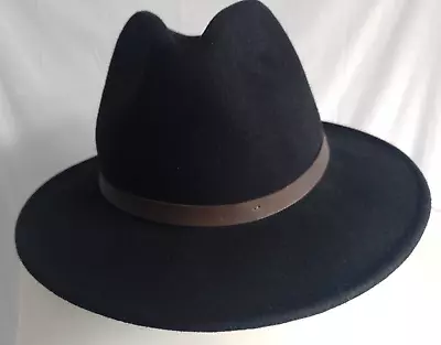 Marks And Spencer Fedora Trilby Hat Black 100% Wool Size Medium 7-7 1/8 • £9.99