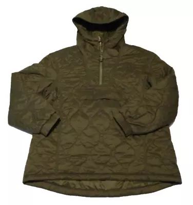 Madewell Quilted Popover Puffer Jacket LARGE Hooded Quarter Zip Olive Green • $42.46