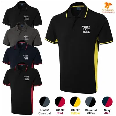Personalised Uneek Mens Two Tone Polo Shirt Text Embroidered Workwear Poloshirt • £16.63