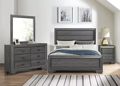 NEW Rustic Gray Queen King Full 4PC Bedroom Set Modern Cottage Furniture B/D/M/N • $1099.99