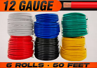 12 Gauge 12v Automotive Primary Wire Remote Cable CCA - 6 Rolls - 50 Feet Each • $29.95