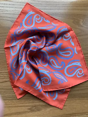 Zingy! Tomato Red Pure Silk Pocket Square Modern Paisley 42 Cm Hand Sewn Edge • £12