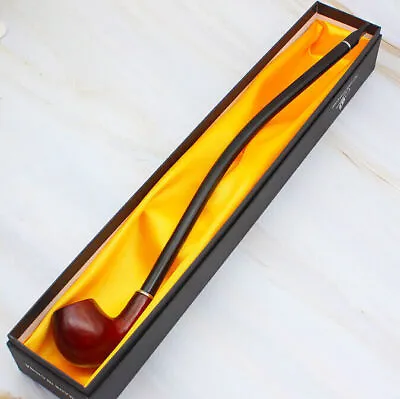 Wooden Tobacco Smoking Pipe Churchwarden Long Handle Pipe Men's Gift+Gift Box • £12.23