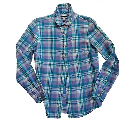 J. Crew Women’s Sz 6 Boy Turquoise Lavender Plaid Flannel Shirt Long Sleeve... • $24.99