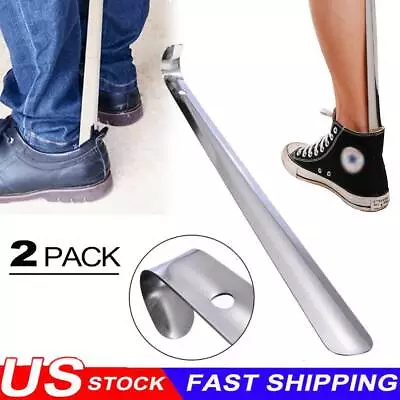 2x Stainless Steel Shoe Horns Easy Handle Shoe Horn Spoon Shoehorn Metal 42cm • $13.99