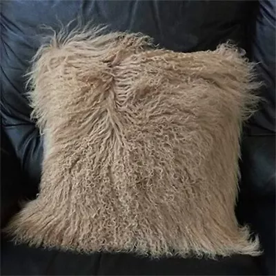 Seek4comfortable Mongolian Tibetan Lamb Fur Throw Pillow Cover 16x16 Khaki • $28.99