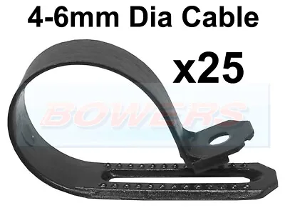 BLACK NYLON ADJUSTABLE P CLIPS FOR 4mm - 6mm DIA CABLE 25 PACK DURITE 0-002-91 • £11.99