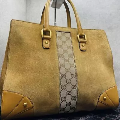 Gucci GG Briefcase Business Bag Top Handle Hand Bag Beige Suede Leather • $370