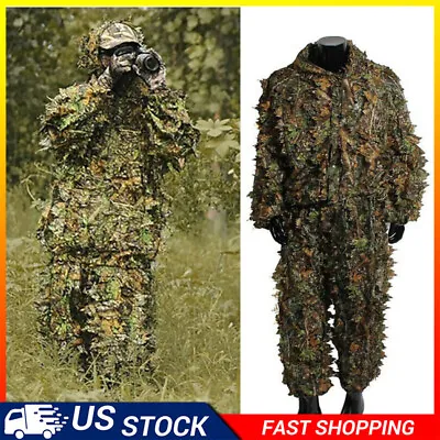 Men Hunting Clothes 3D Camouflage Leafy Hooded Jacket Pants Camo Ghillie Suit US • $18.99