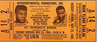 MUHAMMAD ALI V SONNY LISTON Lewiston 1965 Fight Ticket - Reprint • £5.99