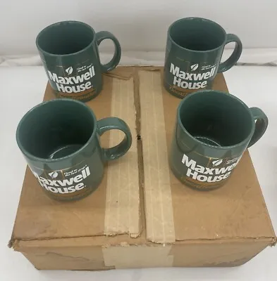 Maxwell House Coffee Mug / Cup Instant DECAF Green Gold Vintage X4 With Box • $32.98