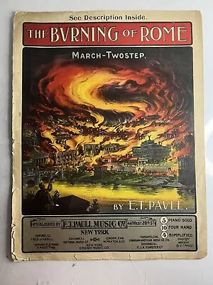 Vintage Sheet Music: The Burning Of Rome March Two-Step By E T Paull Litho Cover • $17.98