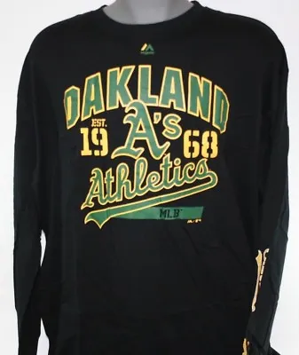 Mens Majestic MLB Oakland Athletics A's Black Baseball Long Sleeve Shirt • $23.99