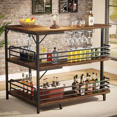 Tribesigns L-Shaped Industrial Corner Wine Bar Cabinet Mini Bars 3 Tier Liquor • $189.31