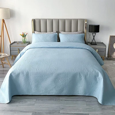 £29 • Buy QUCOVER Quilted Bedspread Light Blue Embroidered Patchwork King Size 240x260