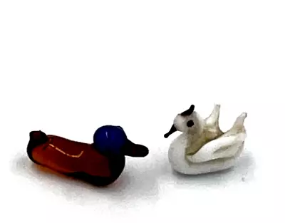 2 X Vintage Murano Venetian Glass Animals Miniature Lampwork  Swan & Duck • £25
