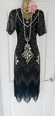 £11.25 • Buy Vintage Style  1920s Beaded Charleston Flapper Gatsby Fringe Dress Size 12/14