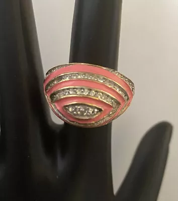 Vintage Trifari Pink Enamel Alternating With Rhinestones Dome Ring Size 6 • $39.99