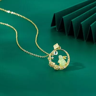 New Hope Moon Rabbit Zodiac Necklace Female Imitation Hetian Jade Rabbit Pendant • $9.69