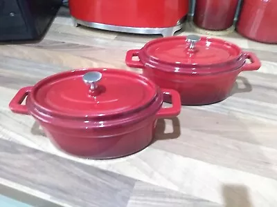£40 • Buy 2 Look-a-like Le Creuset  Cast Iron Oval Casserole Dish Pot With Lid  Red VGC