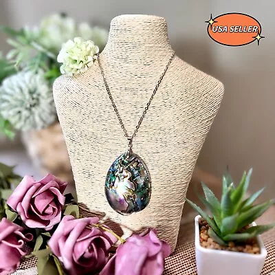 Natural Abalone Shell Large Pendant Necklace • $18