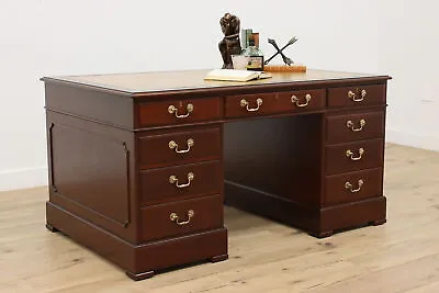 English Vintage Mahogany Office Library Desk Tooled Leather #34227 • $2475
