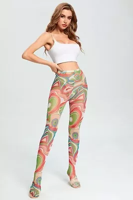 Colorful Paisley Printed Sheer Mesh Fitted Skinny Fit Leggings • $10.99