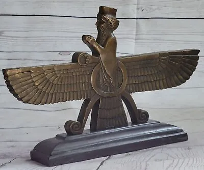Bronze Faravahar Sculpture Zoroastrian Sumerian Middle Mid Eastern Decor Sale • $299